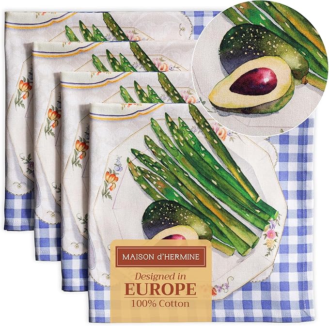 Maison d' Hermine 100% Cotton Cloth Napkins Set of 4 Everyday Reusable Square Napkins Cloth Washable Dinner Party Wedding Restaurant Hotel Kitchen Spring Summer (Gourmand, 20" x 20")