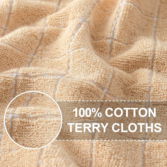 Homaxy 100% Cotton Terry Kitchen Towels(Apricot, 13 x 28 inches), Checkered Designed, Soft and Super Absorbent Dish Towels, 8 Pack