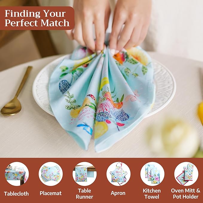 Maison d' Hermine 100% Cotton Cloth Napkins Set of 4 Everyday Reusable Square Napkins Cloth Washable Dinner Party Wedding Restaurant Hotel Kitchen Spring Summer (Jardin D'Ete - Mint, 20" x 20")