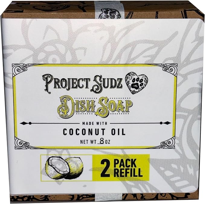Project Sudz Solid Dish Soap | Plastic-Free Eco-Friendly Dishwashing Block | Made with Coconut Oil | 4 oz Reusable Tin | Zero Waste, Long-Lasting, Non-Toxic Grease Cutter