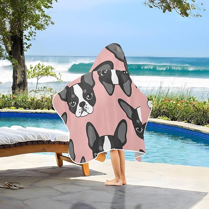 SUABO Kids' Bath Towels French Bulldog Hooded Towels for Boys Girls,Toddler Towels Multi-Purpose for Beach,Pool and Bathroom,23.5" x 50", Soft and Highly Absorbent