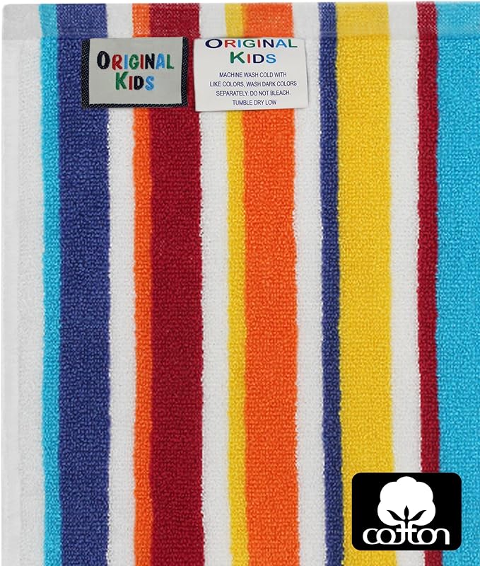 ORIGINAL KIDS Hand Towels - Set of 6 Yarn Dyed Terry 100% Cotton Hand Towels - Super Soft Quick Dry Easy Care Absorbent Towels for Bathroom Kitchen Toddlers Children - 16 x 27 - Cabana Stripe Multi