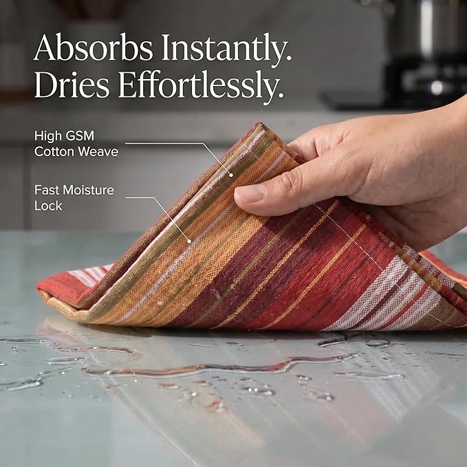Urban Villa Kitchen Towels Harvest Stripes Towels Set of 6 20" X30” 100% Cotton Highly Absorbent Quick Drying Dish Cloths & Dish Towels Thanksgiving Fall Tea Towels with Hanging Loop Towels