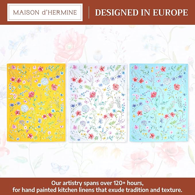 Maison d' Hermine Kitchen Towels Set of 3 100% Cotton 27.50" x 20" Reusable Cloth Tea Dish Towels Absorbent with Hanging Loop for Kitchen Farmhouse Hotel Spring Summer - Just Floral