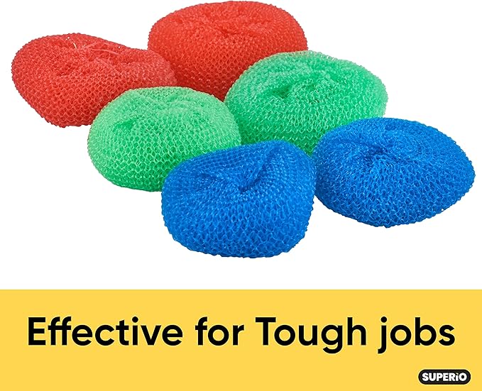 Nylon Scouring Pads-Dish Scrubbers, for Dishes, Pots, and Stoves, Durable Mesh Scourers, for Tough Cleaning. Nylon Dish Scrubbers, Assorted Colors (Superio) (24 Pack)