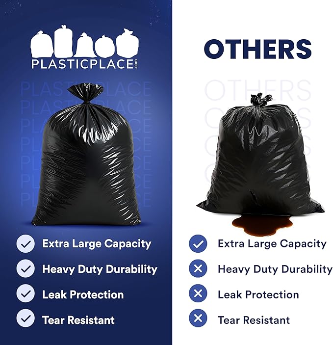 Plasticplace 95-96 Gallon Garbage Can Liners │ 1.5 Mil │ Black Heavy Duty Trash Bags │ 61” X 68” (50Count) (W95LDB15)