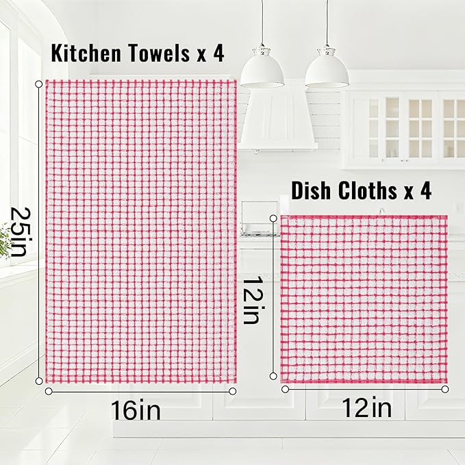 Homaxy Kitchen Towels and Dishcloths Set, 16 x 25 and 12 x 12 Inches, Set of 12 Cotton Terry Kitchen Dish Towels, Super Soft and Absorbent Dish Cloths, Red
