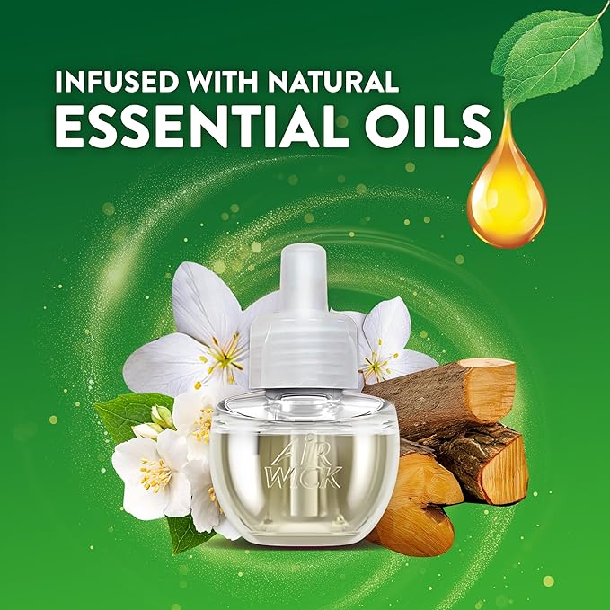 AIR WICK® Plug In Scented Oil Air Freshener Refill Pack - 4 Count Oil Refills Warm Woods & Jasmine 4 ct., Essential Oils