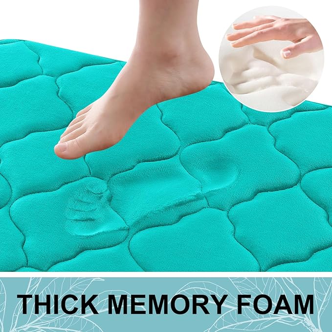 OLANLY Memory Foam Toilet Rugs U-Shaped 24x20, Ultra Soft and Absorbent Bathroom Rugs, Non-Slip, Comfortable, Machine Washable Contour Bath Mat for Toilet Base, Home Decor Accessories, Teal