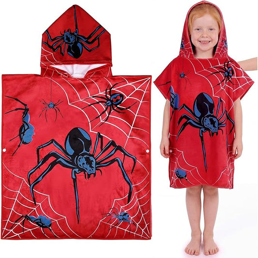 Fanfanwin Cotton Spider Web Bath Towel Beach Hooded Bath Towel 37.8x23.62 Inches Spider Theme Poncho with Snap Buttons Hood Soft Rapid Dry for Beach, Pool, Swim, Travel, Home Use