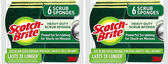 Scotch-Brite Heavy Duty Scrub Sponges, Sponges for Cleaning Kitchen and Household, Heavy Duty Sponges Safe for Non-Coated Cookware, 36 Scrubbing Sponges (Pack of 2)