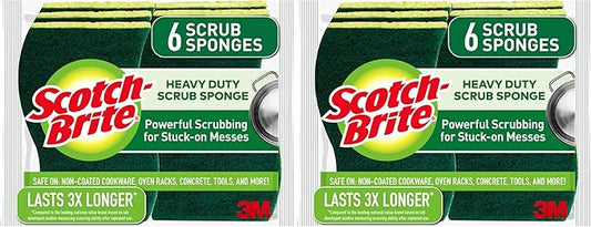Scotch-Brite Heavy Duty Scrub Sponges, Sponges for Cleaning Kitchen and Household, Heavy Duty Sponges Safe for Non-Coated Cookware, 36 Scrubbing Sponges (Pack of 2)