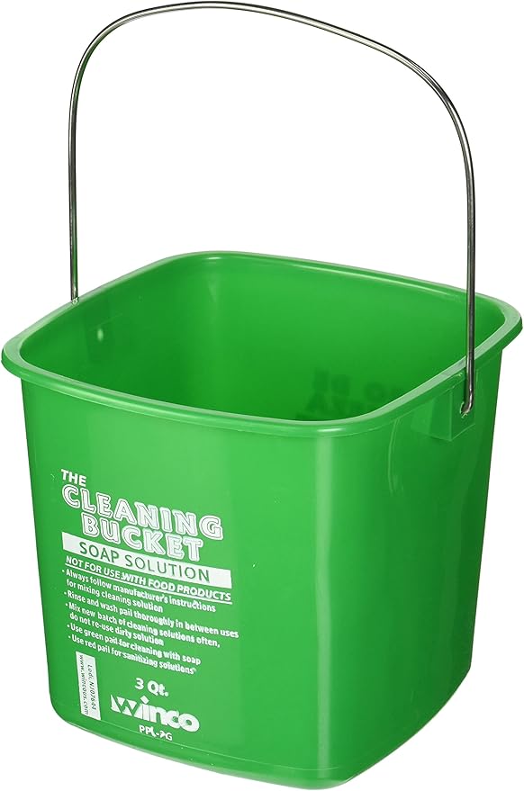 Winco 3qt Cleaning Bucket, Green Soap Solution