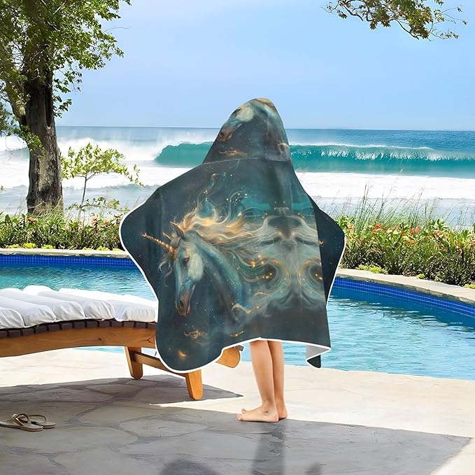 Hooded Towel for Kids Horse in Dark Sky Beach Wrap Bath Towels 50x23.5in