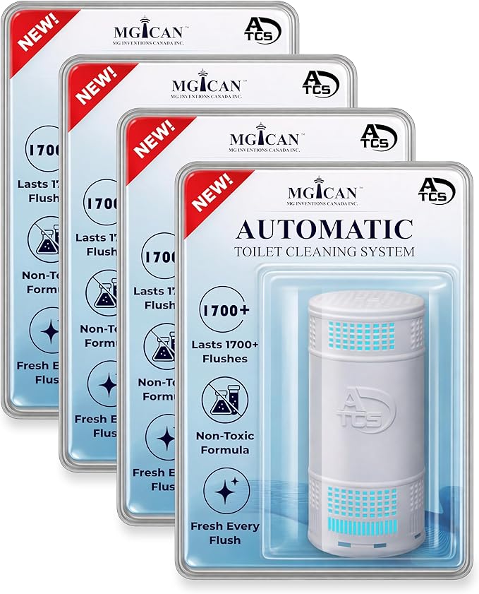 MGICAN Patented Automatic Toilet Bowl Cleaner System (ATCS) 1700+ Flushes - Non Toxic Toilet Bowl Cleaners for Hard Water Stains - UL-Certified Toilet Cleaner 1 Year Supply (4 Pack)