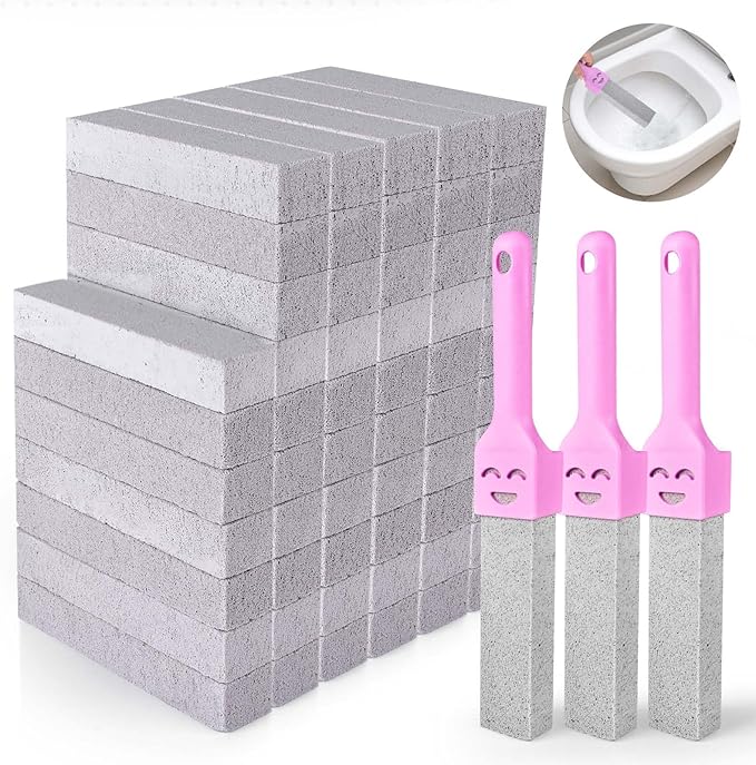 CONLI 60 Pack Pumice Stone Toilet Bowl Cleaner, Toilet Pumice Stone with Handle Remove Toilet Bowl Hard Water Rings Suitable for Cleaning Toilet Bathroom Kitchen Sink Grill