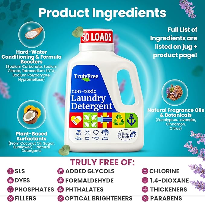 Truly Free Dishwasher Detergent + Laundry Detergent Bundle | Dishwasher Powder 1 Pack, 25 Loads | Laundry Wash Signature Scent, Powder to Liquid, 50 Loads | Non Toxic, Natural, Plant Based