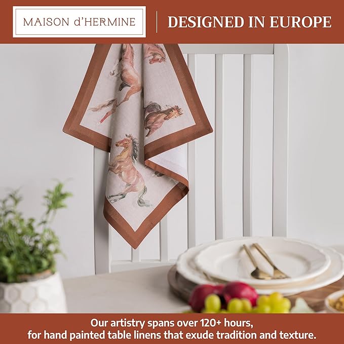 Maison d' Hermine 100% Cotton Cloth Napkins Set of 4 Everyday Reusable Square Napkins Cloth Washable Dinner Party Wedding Restaurant Hotel Kitchen Spring Summer (Free Horse, 18" x 18")