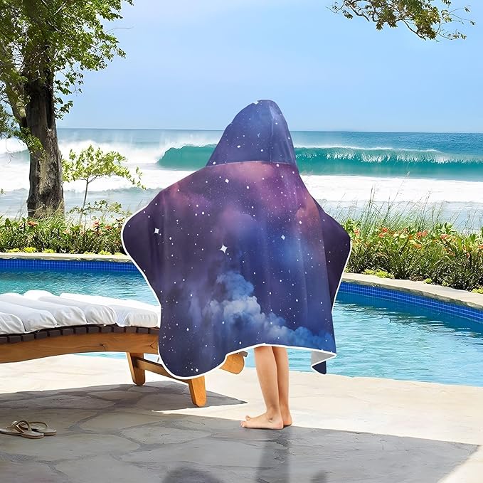 Hooded Towel for Kids Dream Starry Sky with Clouds Beach Wrap Bath Towels 50x23.5in