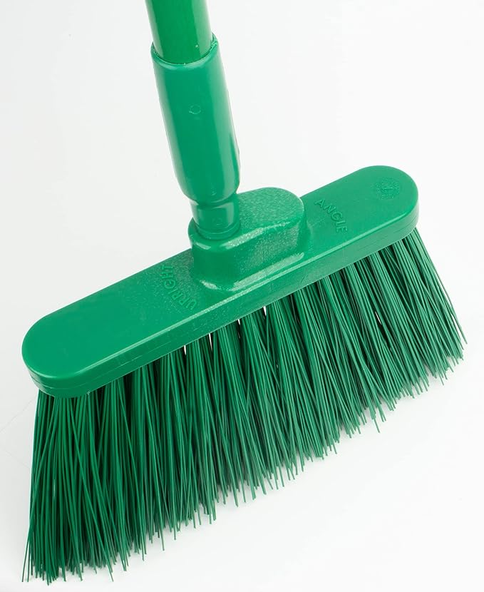 SPARTA 41083EC09 Plastic Color Coded Broom, Unflagged Bristles, Long Broom With Angled Head For Small Debris Cleaning, 56 Inches, Green