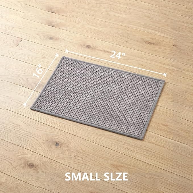 Bathroom Rugs Non Slip Washable, Super Absorbent Thin Bath Mat for Small Quick Dry Low Pile Bathroom Rug, (Light Gray, 24″x16″)