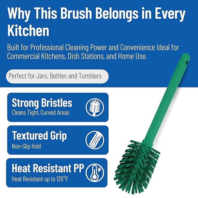 SPARTA 12 Inch Bottle Brush with Polyester Bristles and Plastic Handle, Color Coded, Large Round Head Cleaner for Bottles Jars and Food Service Equipment, Green