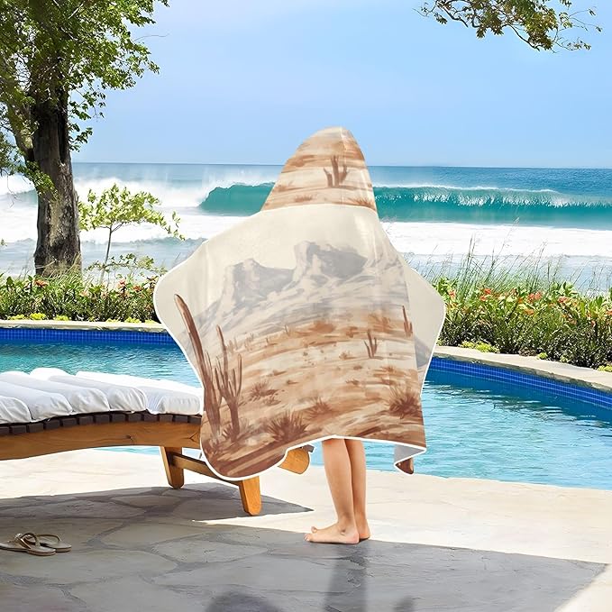 Vintage Western Cowboy Kids Bath Towel 24"x50" Soft Absorbent Hooded Towel for Kids Toddler, Wearable Wrap for Beach & Bath Time Fun