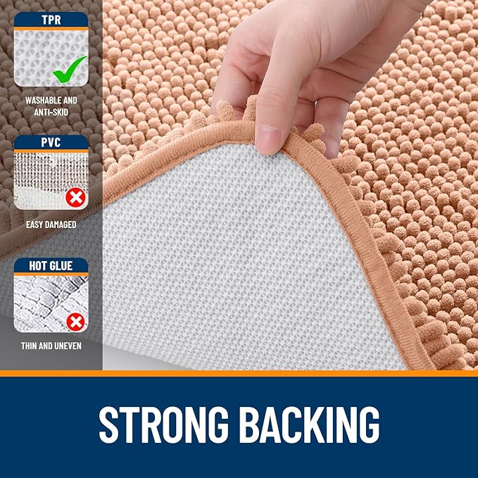 OLANLY Bathroom Runner Rugs 47x17, Extra Soft Absorbent Chenille Bath Rugs, Rubber Backing Quick Dry, Machine Washable Long Bath Mats for Bathroom Floor, Tub and Shower, Home Decor Accessories, Peach