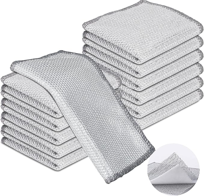 12PCS Three Layer Steel Wire Dishcloth, Multi-Functional Non-Scratch Wire Dishcloth, Wet and Dry Cleaning Rags, Stainless Steel Cleaning Cloth, Kitchen Rags for Cookware, Plates, Stove Tops