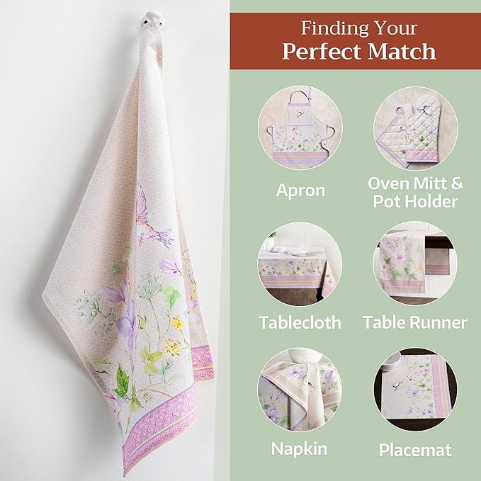Maison d' Hermine Kitchen Towels Set of 3 100% Cotton 27.50" x 20" Reusable Cloth Tea Dish Towels Absorbent with Hanging Loop for Kitchen Farmhouse Hotel Spring Summer - Magnolia Mornings