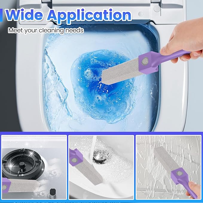15 Packs Pumice Cleaning Stone, Pumice Stone for Toilet Cleaning with Removable Extra Long Handle, Powerful Cleaner for Hard Water Rings,Calcium Stains, Stone Toilet Bowl Cleaner for Home (15, Purple)