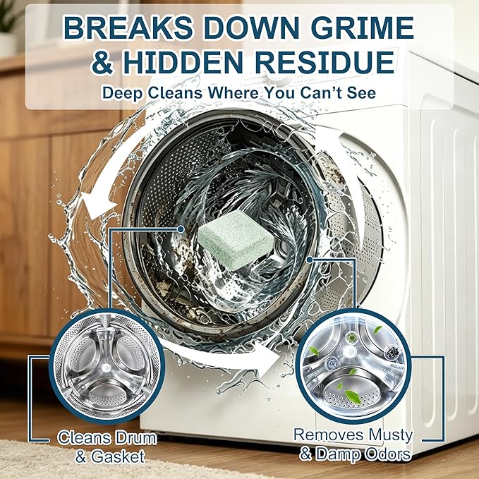 Washing Machine Cleaner Pet-Hair-Remover for Laundry, Cleaning Supplies for Odors and Grime, Safe for Pets, 24 Tablets, 1 Year Supply