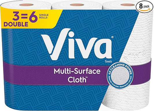 Viva Multi-Surface Cloth Paper Towels, 3 Double Rolls, 110 Sheets Per Roll (Pack of 8)