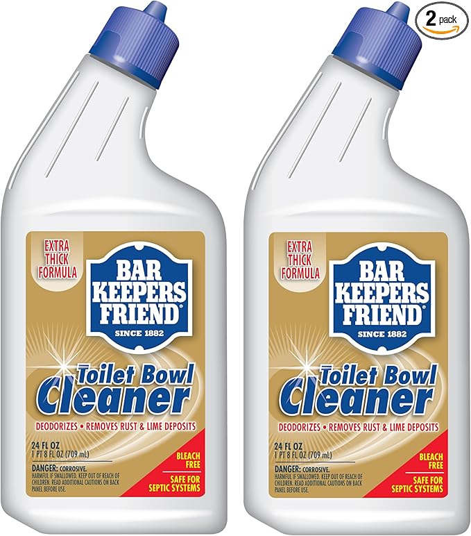 Bar Keepers Friend Toilet Bowl Cleaners (2 x 24 fl oz), Extra Thick & Fast-Acting Toilet & Bathroom Cleaner, Cleaning & Deodorizing, Removes Hard Water & Rust Stains, Grime & Odor, Bleach-Free