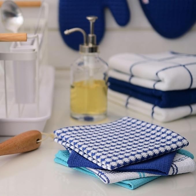 T-Fal Premium Waffle Dish Cloths: Highly Absorbent, Super Soft Long Lasting - 100% Cotton, 12"x13" Towel for Cleaning & Drying, (4-Pack), Cool