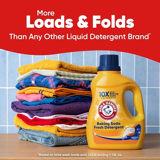 ARM & HAMMER Baking Soda Fresh Liquid Laundry Detergent, Sparkling Fresh Scent, 110 Loads, 110 Fl Oz
