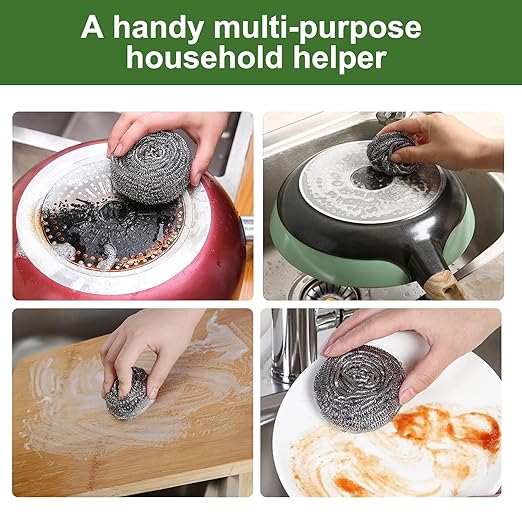 6 Pack Stainless Steel Scourers by for Dishes, Pots, Pans, and Ovens. Easy scouring for Tough Kitchen Cleaning