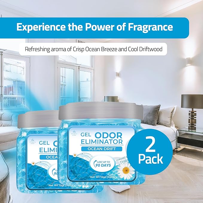 Pack of 2 Scented Gel Air Freshener | Ocean Scented Gel For Closet, Office, Car & Small Spaces | Room Deodorizer, Helps with Odor | Air Freshener Home Long Lasting | Bathroom Freshener | By Perfa
