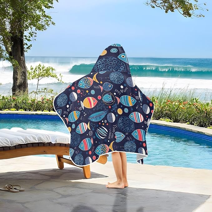 Kids Hooded Towels Colorful Tropical Fish Swimming Beach Towel 23.5" x 50" Bath Towel for Boys Girls 21216192