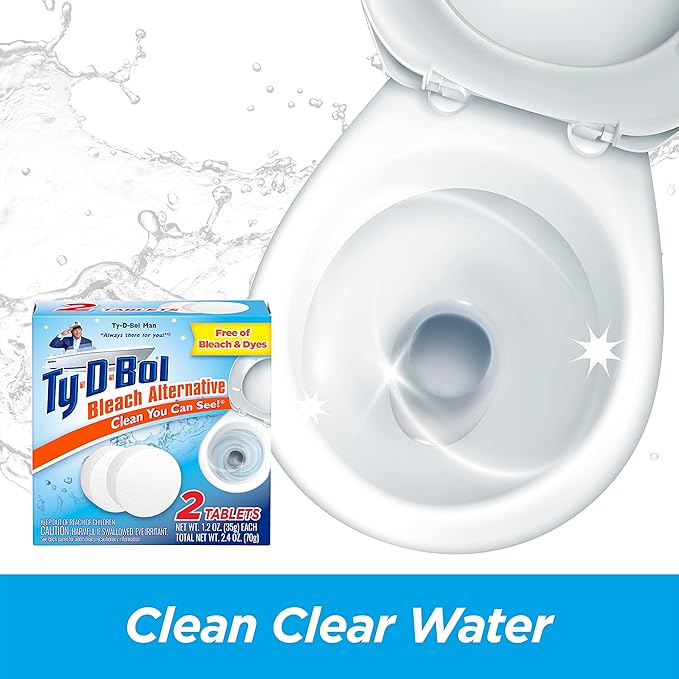 Ty-D-Bol Toilet Bowl Cleaner Tablets, In-Tank Toilet Bowl Tablets, Bleach Alternative, Fragrance Free, 2 Count (Pack of 6)
