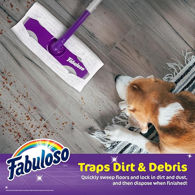 Fabuloso Dry Cloths Sweeping Pads, 16 Count, Disposable Dry Cloths for Use with Fabuloso Dry and Wet Sweeper, Traps and Locks Dirt, Dust, and Hair, 10.4 x 8 Inches Each