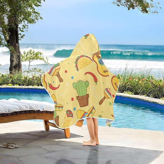 SUABO Kids' Bath Towels Mexico Cactus Guitar Hooded Towels for Boys Girls,Toddler Towels Multi-Purpose for Beach,Pool and Bathroom,23.5" x 50", Soft and Highly Absorbent