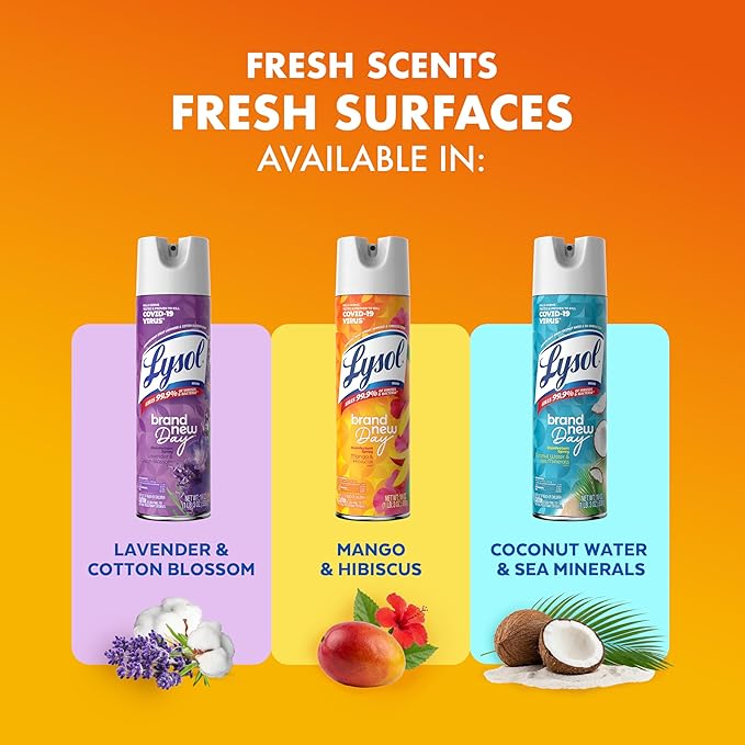 Lysol Disinfectant Spray, Household Cleaning Supplies, Disinfecting Multi-Purpose Room Spray, Antibacterial Sanitizer, Deodorizer, Kills Hantavirus, Mango & Hibiscus, 19 Fl Oz