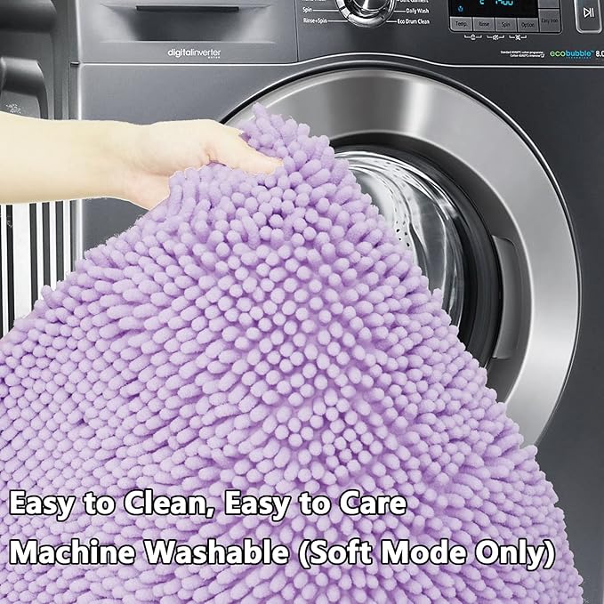 BOANKODU Bath Mat Set, 2-Piece Very Soft Chenille Bathroom Rugs, Non-Slip, Machine Washable (Lavender, 32x20 Inch U-Shaped + 20x20 Inch)