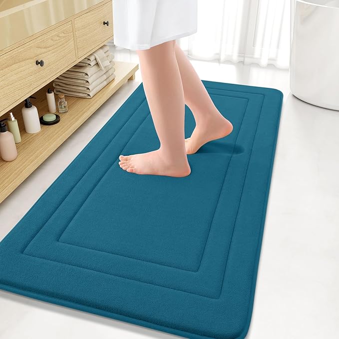 Arotive Memory Foam Bathroom Rug Mat 47x24, Ultra Soft and Absorbent Bath Mat, Machine Wash Dry, Comfortable Bath Rug Carpet for Bathroom Floor, Tub and Shower, Peacock Blue