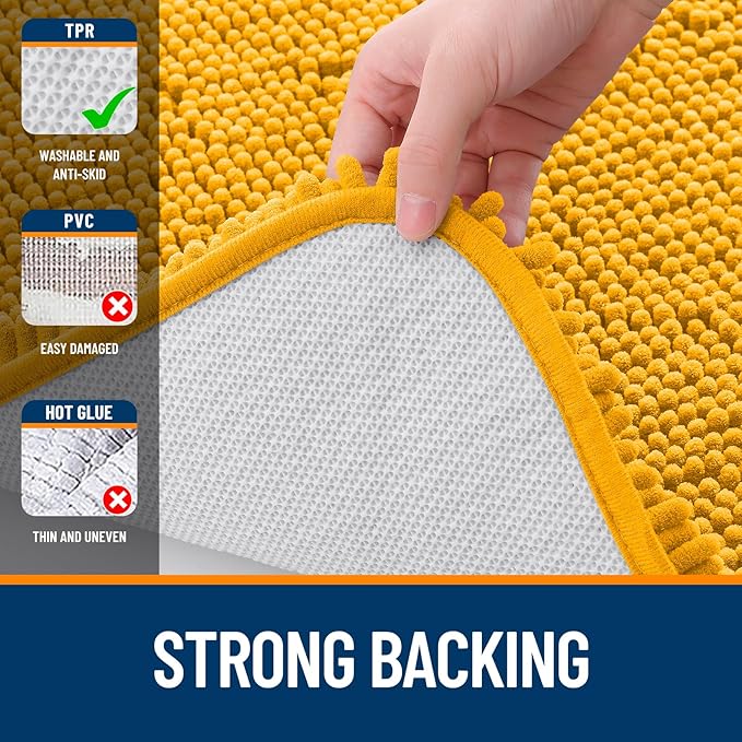 OLANLY Bathroom Runner Rugs 47x24, Soft Absorbent Chenille Bath Rugs, Rubber Backing Quick Dry, Machine Washable Long Bath Mats for Bathroom, Tub and Shower, Home Decor Accessories, Golden Yellow