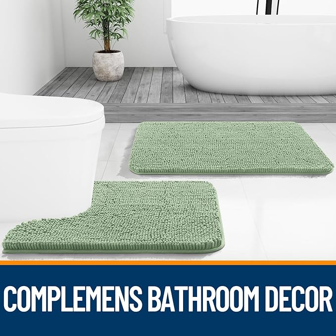 OLANLY Bathroom Runner Rugs 47x20, Soft Absorbent Chenille Bath Rugs, Rubber Backing Quick Dry, Machine Washable Long Bath Mats for Bathroom Floor, Tub and Shower, Home Decor Accessories, Sage Green