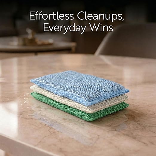 Restaurantware Scouring Pad 60 Count 5.5 x 3.9 Inches Plastic Steel Wool Sponge Metal Scrubber Durable Odor Free Scrubber Multi-Color Blue+Beige+Green Household Cleaning Sponge