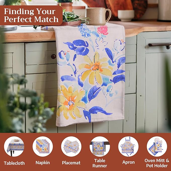 Maison d' Hermine Kitchen Towels Set of 3 100% Cotton 27.50" x 20" Reusable Cloth Tea Dish Towels Absorbent with Hanging Loop for Kitchen Farmhouse Hotel Spring Summer - Girassol