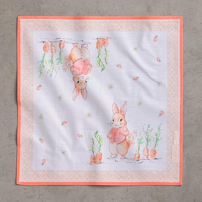 Maison d' Hermine 100% Cotton Cloth Napkins Set of 4 Everyday Reusable Square Napkins Cloth Washable Dinner Party Wedding Restaurant Hotel Kitchen Spring Summer (Bunny Party, 20" x 20")